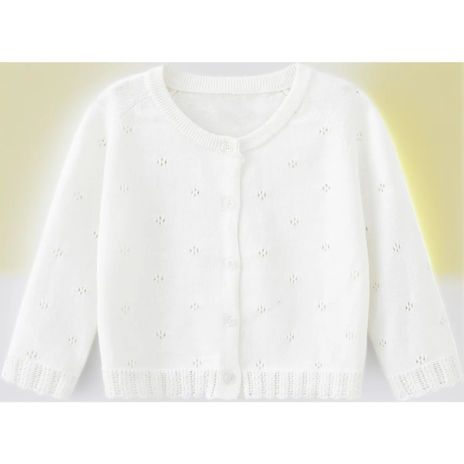 Newborn+Up Infant Wear Cotton Knit Cardigan - Button-Up Lace Trim Jacket for Babies Toddlers, Long Sleeve, 0 - 3 Months