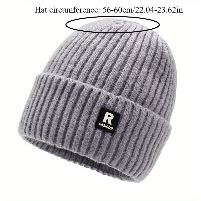 2 Pieces Men's Winter Fashion Fleece-Lined Thick Knitted Hat Outdoor Cycling Cold-Proof Large Head Circumference Knitted Hat Ski Hat