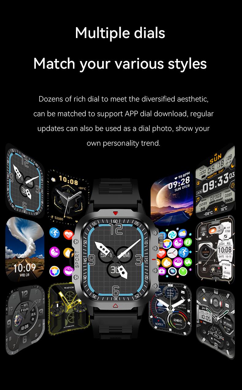 Rugged Military Smart Watch Men's Outdoor Watch 2.01" HD Touch Screen Voice Bluetooth Call Smartwatch Rugged Military Smart Watch Men's Outdoor Watch 2.01" HD Touch Screen Voice Bluetooth Call Smartwatch
