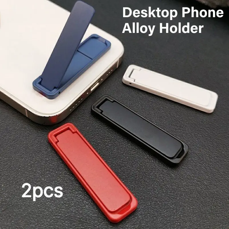 2-Pack Universal Foldable Ultra-Thin Mini Portable Compact Metal Phone Holder, Durable Adhesive Alloy Stand for All Phones, Desktop Use
