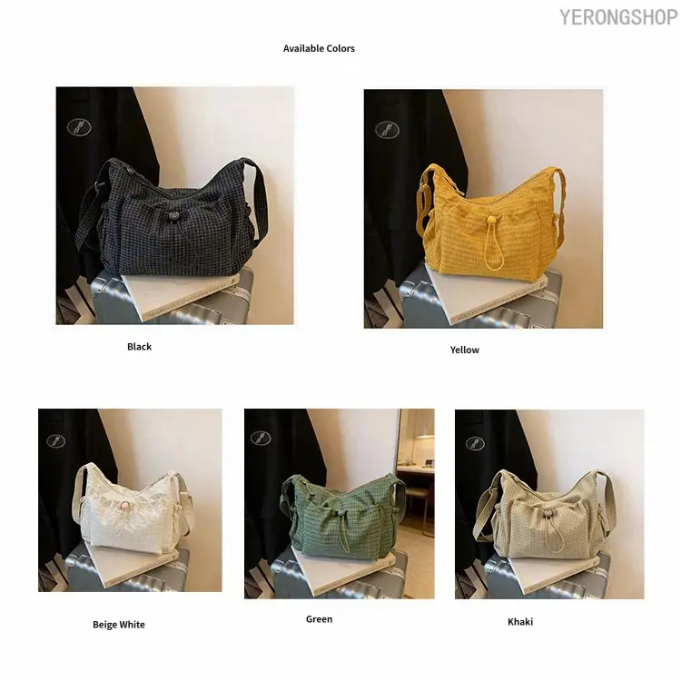 Fashion Pleated Nylon Crossbody Bag, Solid Color Large Capacity Canvas Shoulder Bag, New Casual All-Match Daily Handbag