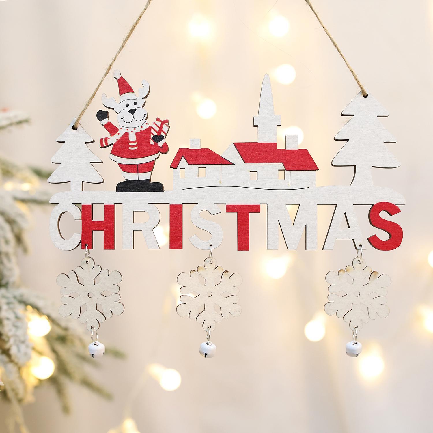 1PC Wooden Christmas Door Hanging Oranments Wall  Merry Christmas Decor for Home Happy New Year Naviidad Door Pendants Gifts