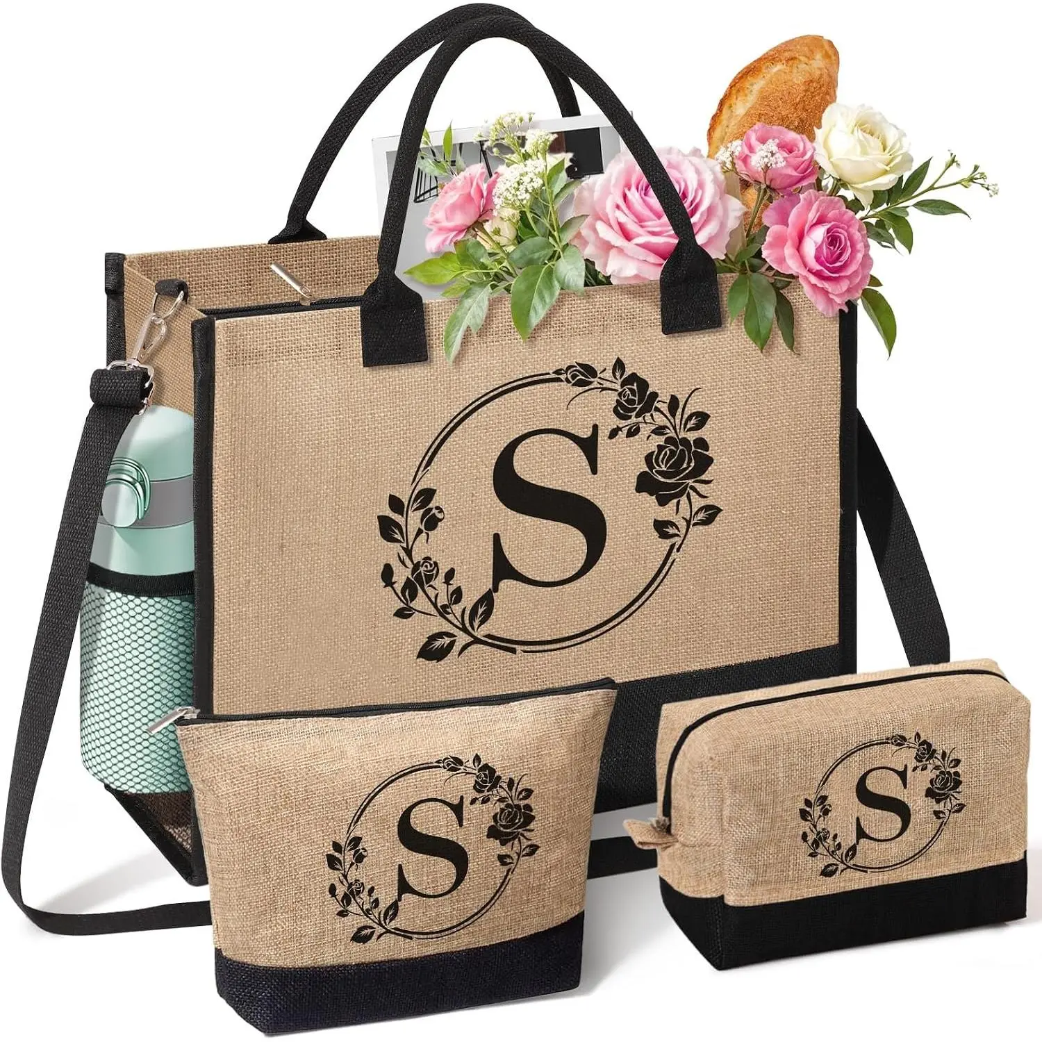 Personalized Gifts for Women, Initial Jute Tote Bag Monogrammed Beach Bag,  Day & Birthday Gifts for Mom Women