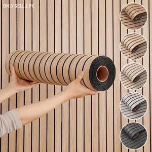 1 Roll Wood Grain Striped Wall Sticker | Thickened 3D Grid Textured Self-Adhesive Wallpaper, Waterproof Wall Decor for TV Background, Bedroom, Living Room & Ceiling | Cuttable Easy-to-Stick Faux Wood Panel, Moisture-Proof Striped Wallpaper Peel And Stick