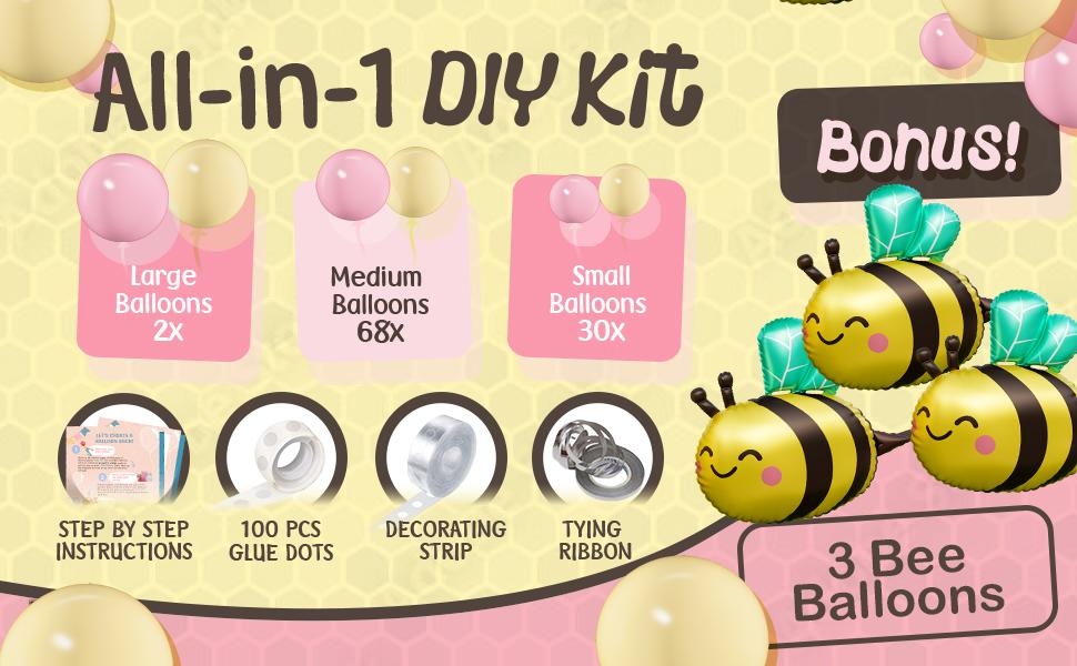 ALL-IN-1 Winnie Balloon Arch Kit with BONUS Bee Balloon for Pooh Baby Shower Decorations - Pink and Yellow Balloons for Honeycomb Bear Birthday Decorations & Baby Shower Balloons - Pooh balloons