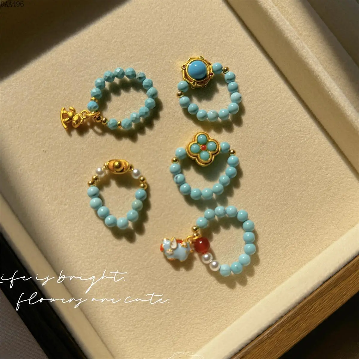 Turquoise Beaded Ring for Women, Natural Stone Dopamine‑style Index Finger Ring, Versatile Niche‑crafted delicate hand ornament. Vibrant pop‑color design elevates daily and party outfits, lightweight comfortable fit, stylish statement jewelry for casual l