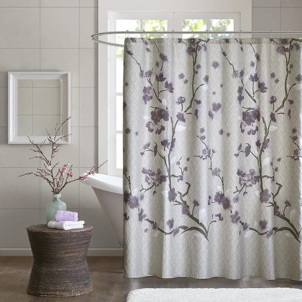 Nokaa Cotton Shower Curtain, 72x72 Inches, Purple, Oeko-Tex Certified, 12 Button Holes, Machine Washable, for Bathroom, Bathtub, Shower Stall, Home, Dorm, Apartment, Easy Care, Printed Design