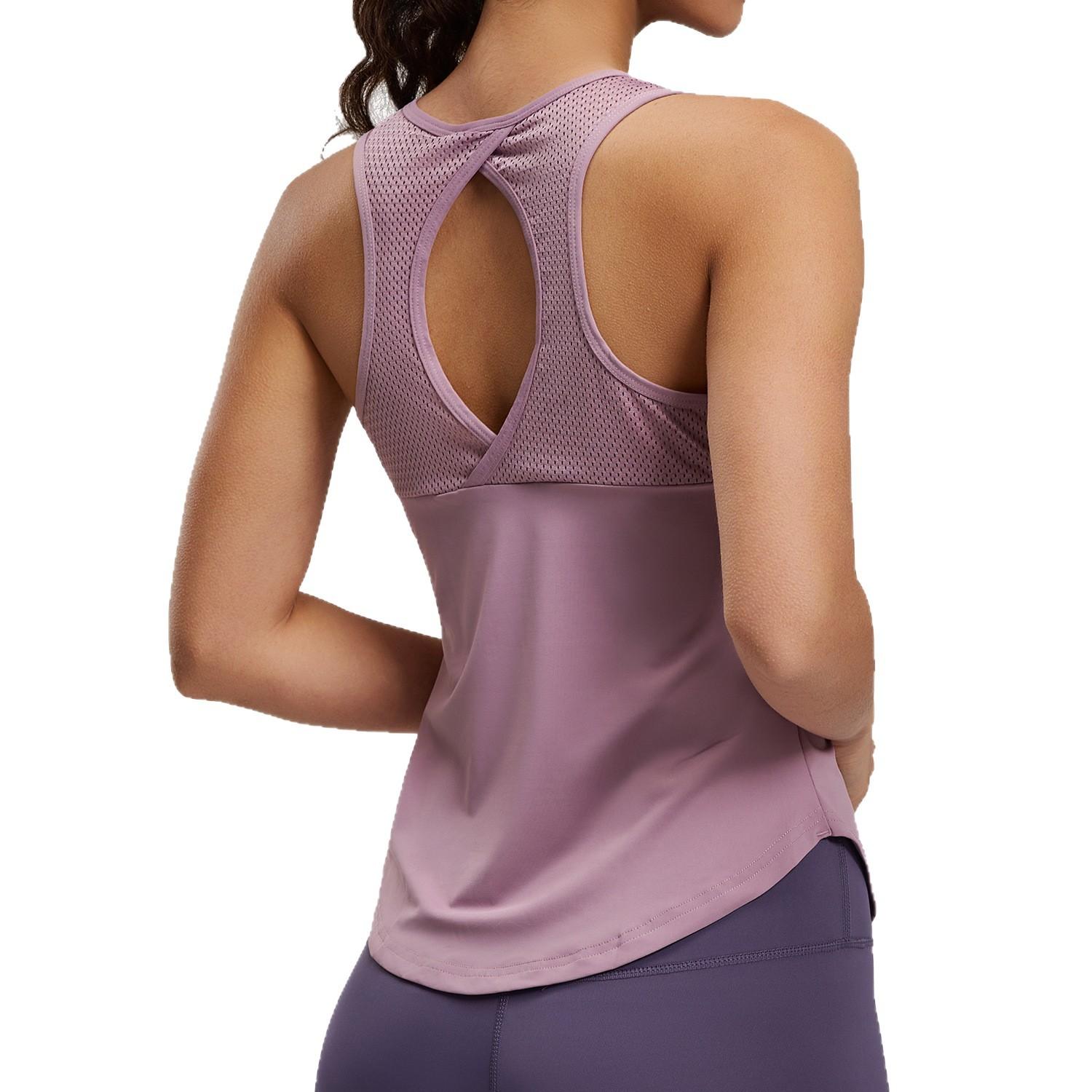 Summer wear loose running fitness yoga thin hollow mesh sleeveless women's sports vest Backless Halter Crop Top Set