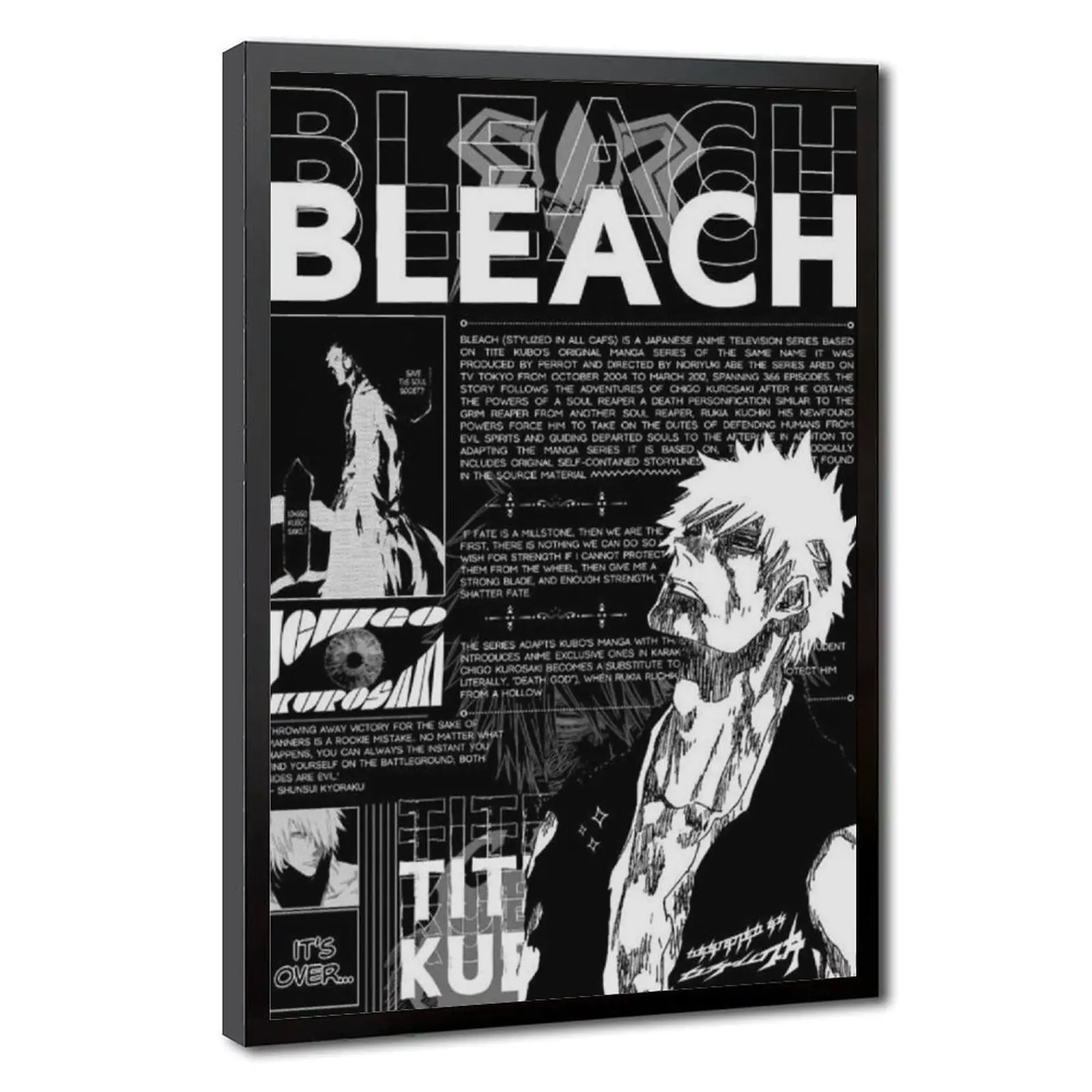Bleach Poster Ichigo Kurosaki Anime Posters  Black and White Poster  Anime Decorative Poster Cool Wall Art Print Poster