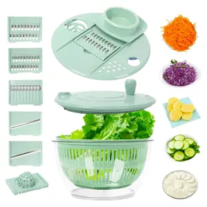 Salad Spinner, Lettuce Spinner,5 in 1 Large Salad Dehydrator, Fruit & Herb Lettuce Dryer with 5-slice Slicer Egg Yolk Strainer Chopper for Efficient Salad Preparation & Food Washing, Kitchen Utensils & Gadgets for Fresh, Crisp, Clean Salad and Produce