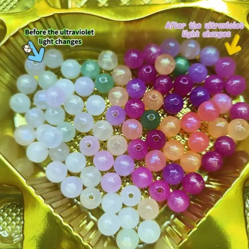 10mm 50pcs Ab Flash Rainbow Color Sunlight Changing Beads, Outdoor DIY Jewelry Making Supplies, Hole-Punched Round Loose Beads