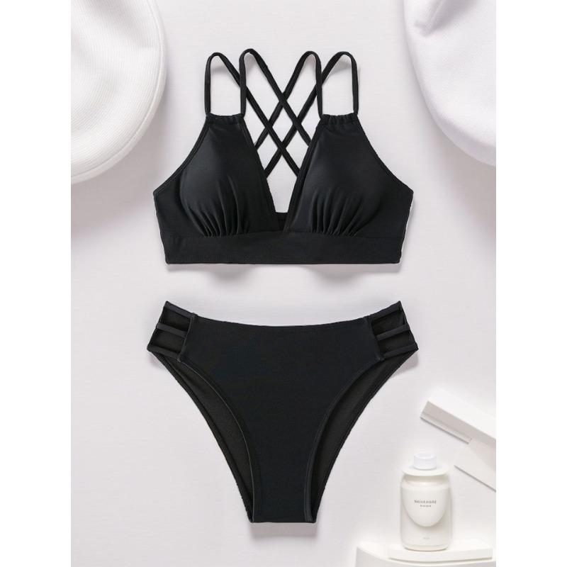 BIGWIG Women's Bikini Set: High-Waisted, V-Neck Top + Cutout Thong Bottoms — 2-Piece Swimsuit. Sexy & Playful Women's Swimwear featuring a Backless Design and Adjustable Straps
