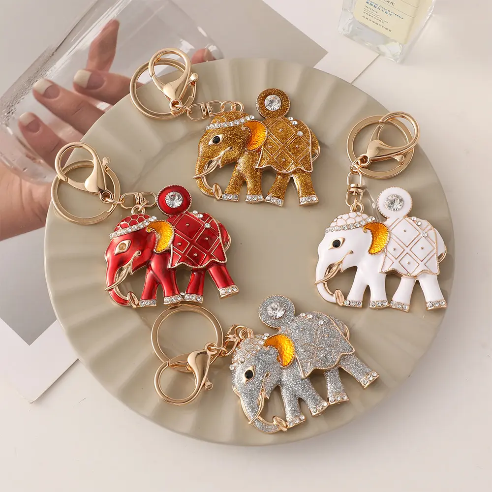 Women's Lucky Elephant Keychain - 12cm High-Quality Alloy Cute Enamel Pendant Bag Charm with Lobster Clasp, Layered Texture Sparkling Rhinestones Fashion Accessory for Purses, Birthday Festival Gifts (4 Colors Available)