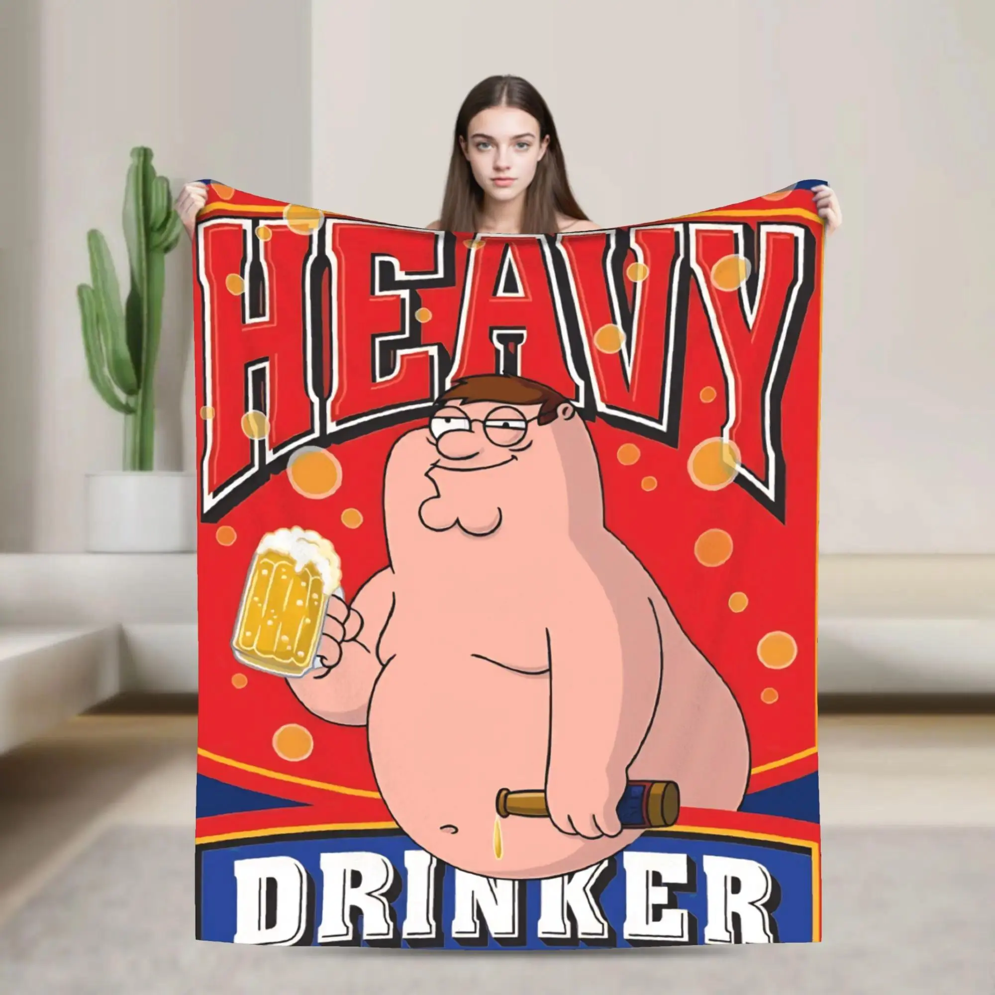 Peter Griffin Cartoon Print Flannel Throw Blanket, Funny Theme Polyester Unisex Camping Blanket, Soft Cozy Sleeping Gear for Home Decor, Room Decor Gift