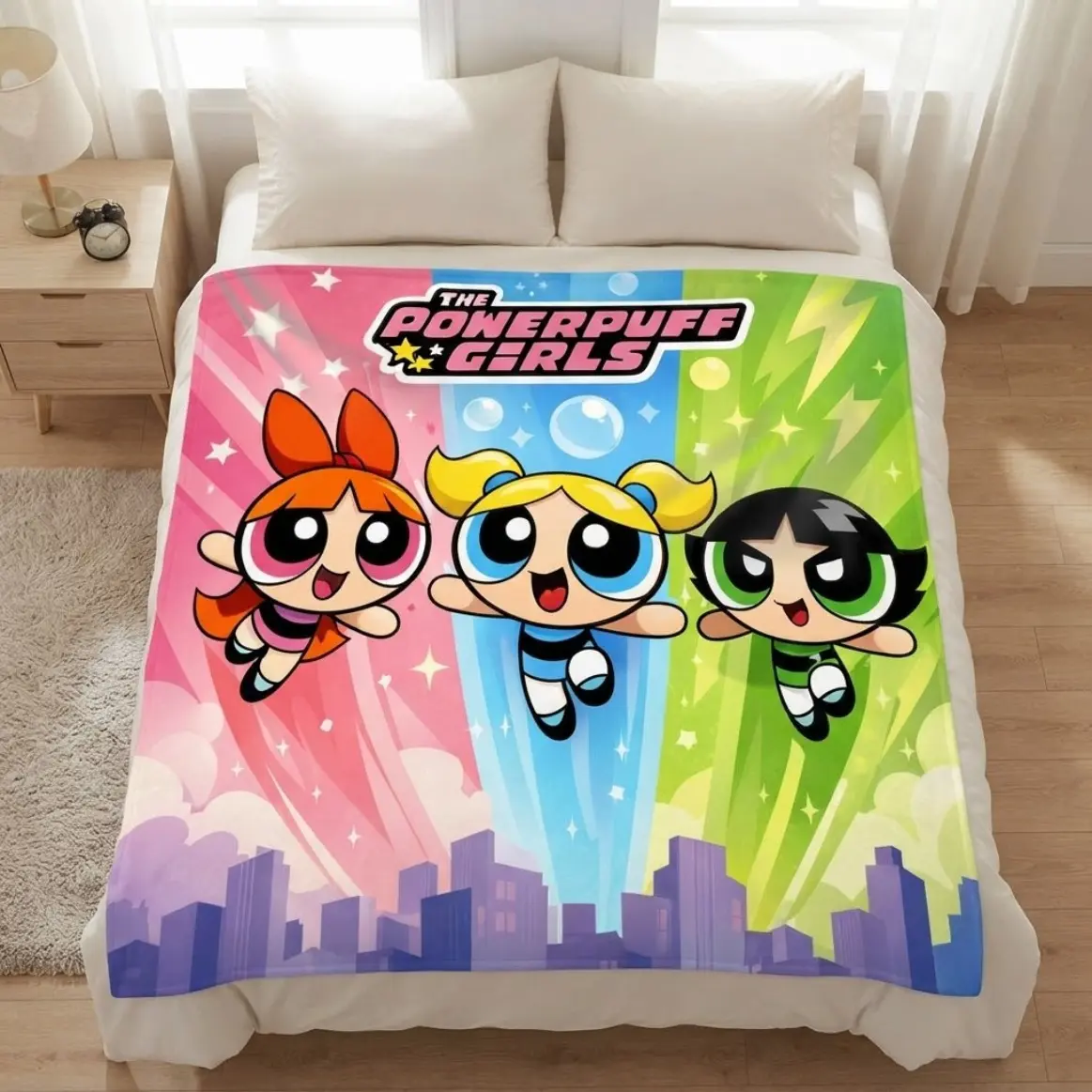 Cartoon Powerpuff Girls Cute Flannel Blanket For Adults And Kids, Premium Soft Plush Nap Throw Blanket, Ultra Soft Warm Fleece Blanket For Living Room Sofa Bed Office Home Travel Bedding Decor, Perfect Gift For Kids Mother’s Day Valentine’s Day Birthday C