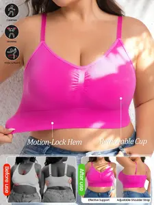 Women's Plus Size Seamless Bra, Plain No Underwire Removable Pads, Breathable Comfort Shockproof, All Season Female Bras, 4 Colors Available