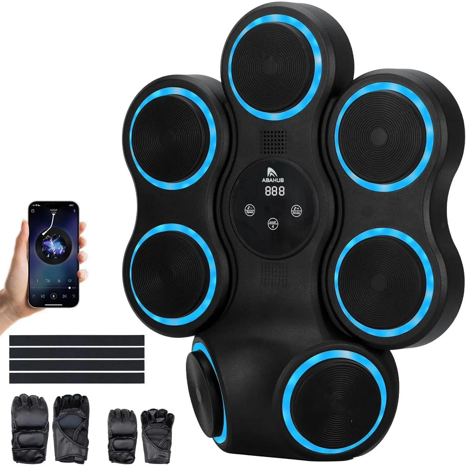 Abahub Music Boxing Machine for Adults, Music Punching Machine with Gloves, Interactive Wall Mounted Electronic Boxing Target with 11 Modes & 9 Speeds for Home, Office, Gym, Gift for Men and Kid