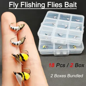Fly Fishing Flies 18Pcs-2 Boxs Bundle Wet Flies Nymph Bait for Dry/Wet Flies Bait for Fishing Trout/Perch Artificial Fishing Bait
