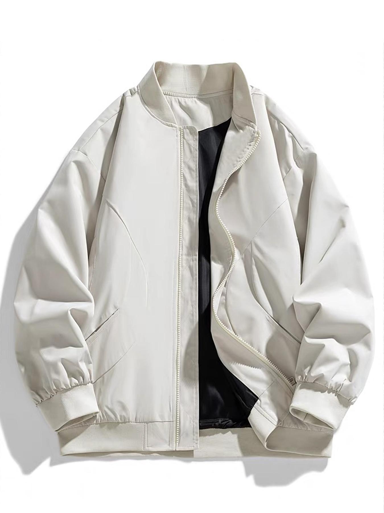 Men's Regular Fit Solid Baseball Collar Zip Up Jacket, Casual Fashion Comfy Lightweight Outerwear for Spring & Fall, Men's Clothes for Daily Wear, Coats, Menswear