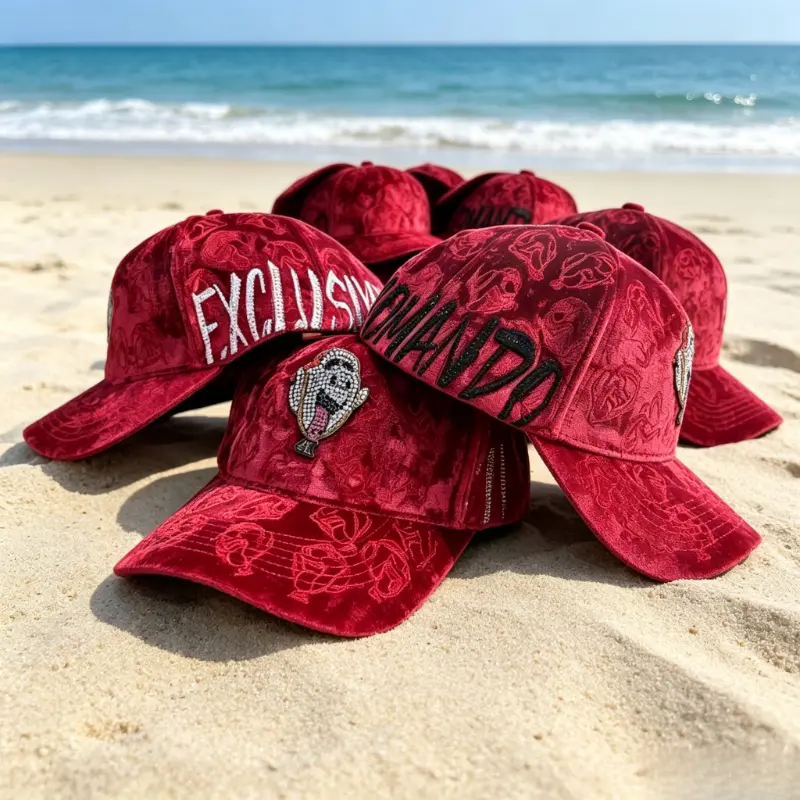 Diablo Chava Limited Edition red Velvet Rhinestone Ghost Baseball Cap Fashion Streetwear Adjustable Hat for Men & Women