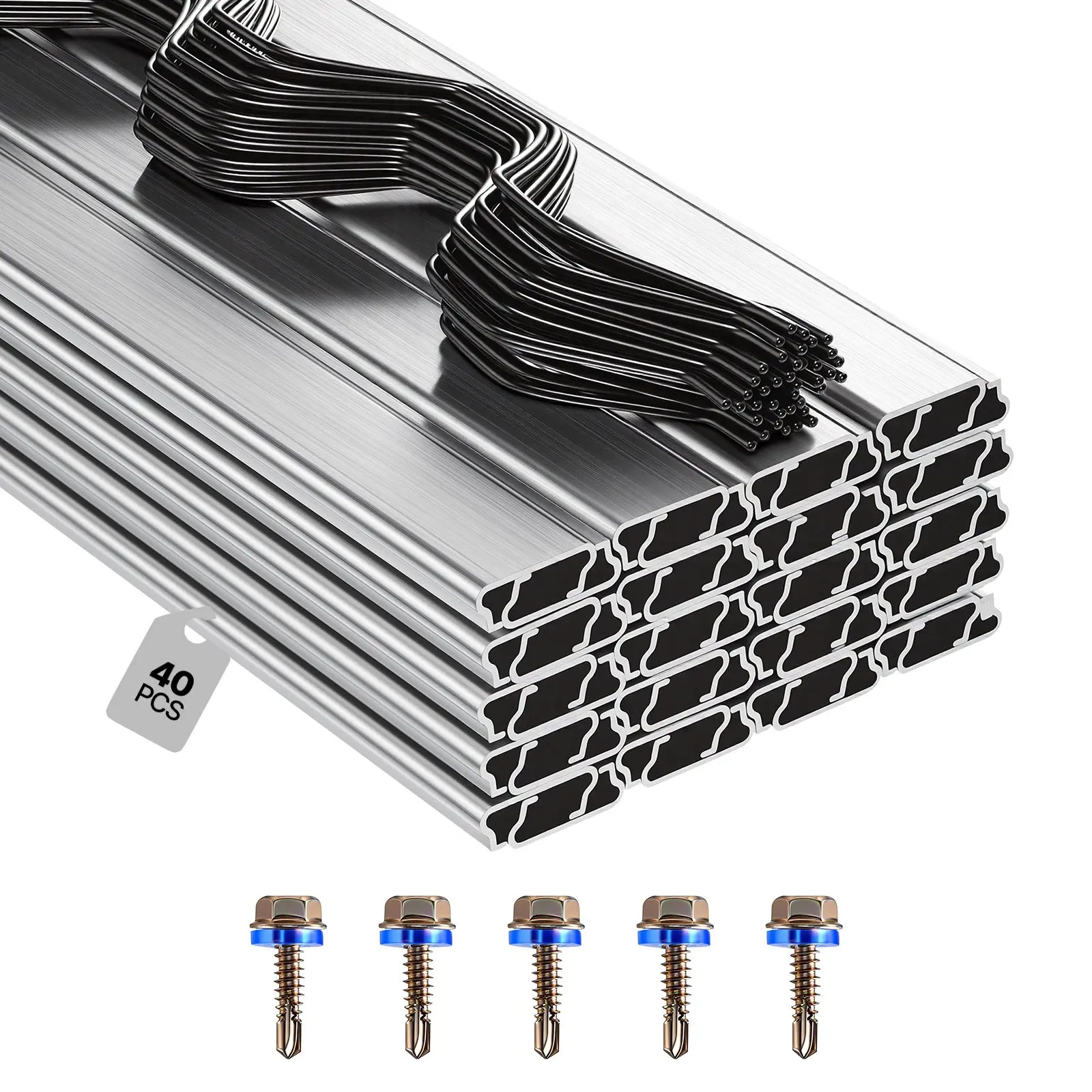 VEVOR Greenhouse Spring Wire and Lock Channel, 40 Packs 6.56 ft PVC-Coated Wiggle Wire Aluminum Alloy Channel Bundle Kit with Included Screws, 0.05 in Thickened, Poly Film Shade Cloth Attachments