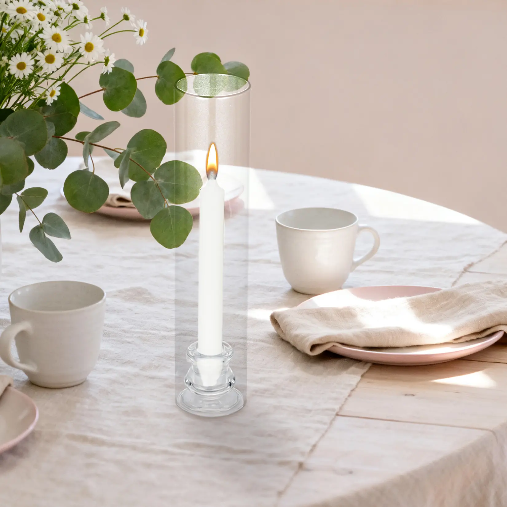 Windproof Tall Glass Hurricane Candle Holders Set of 6 – 12" Clear Cylinder Chimney Tubes for Taper Candles – Perfect for Weddings, Christmas, Birthdays, Modern Home Decor