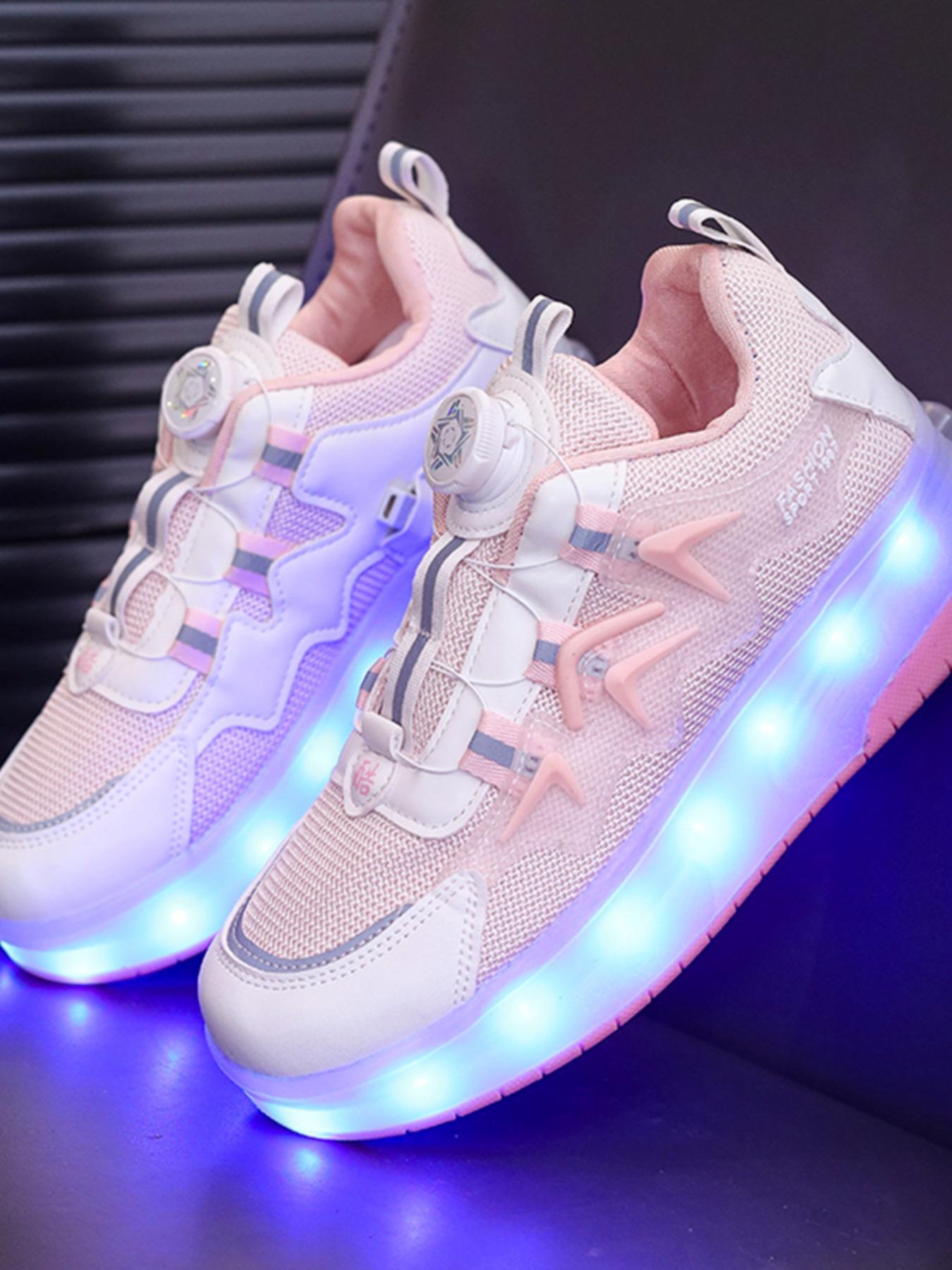 Cute Usb Rechargeable Luminous Pink Sneakers, 2024 New Style Fashionable Light Up Walking for Boys & Girls, Casual Sports Skate Shoes with Wheel Design for Daily Wear