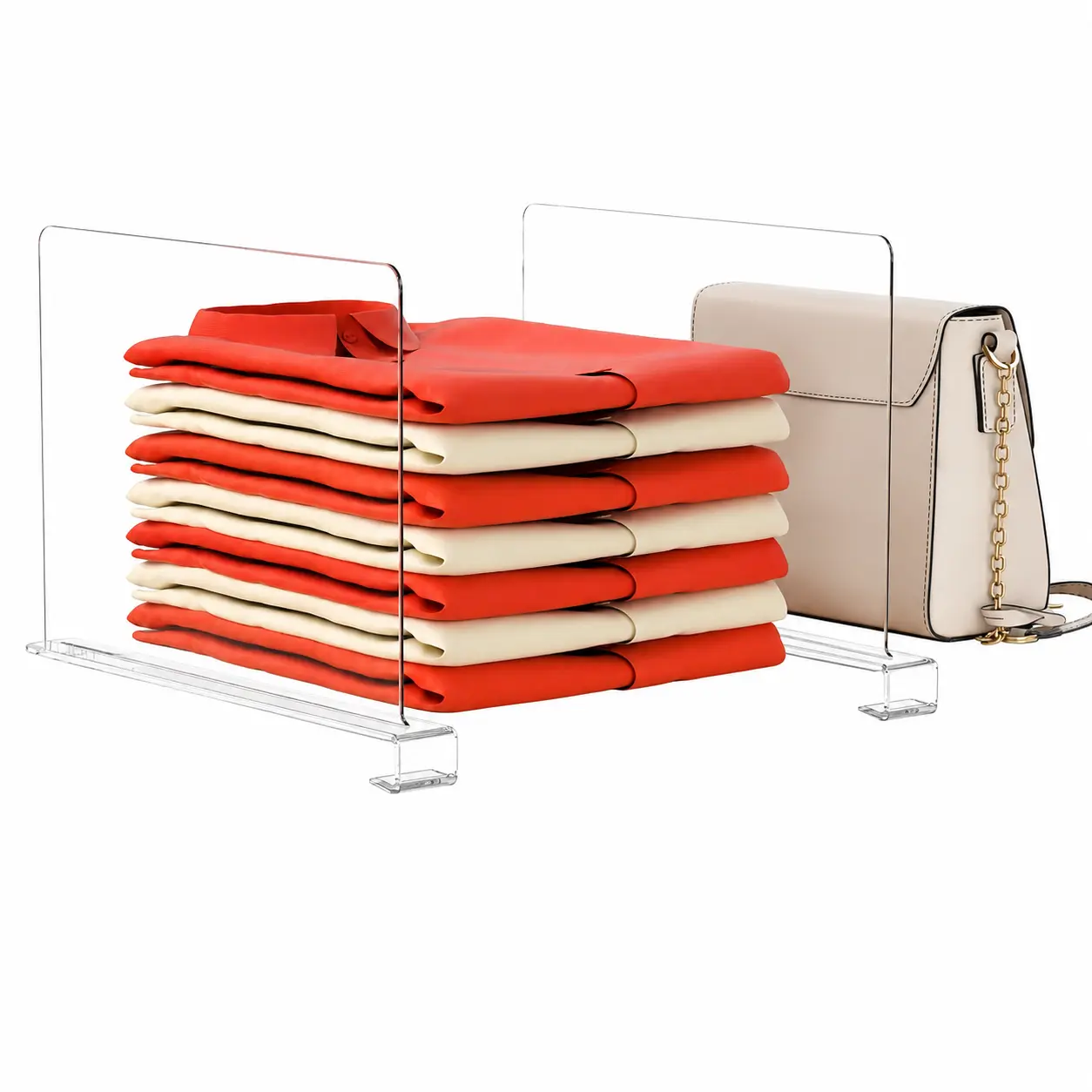 6-Pack Clear Acrylic Closet Organizers with Vertical Shelf Dividers for Sweaters, Shirts, Handbags & Accessories – Space-Saving Bedroom, Kitchen & Wardrobe Storage Solution – Durable, Lightweight, Non-Slip Design