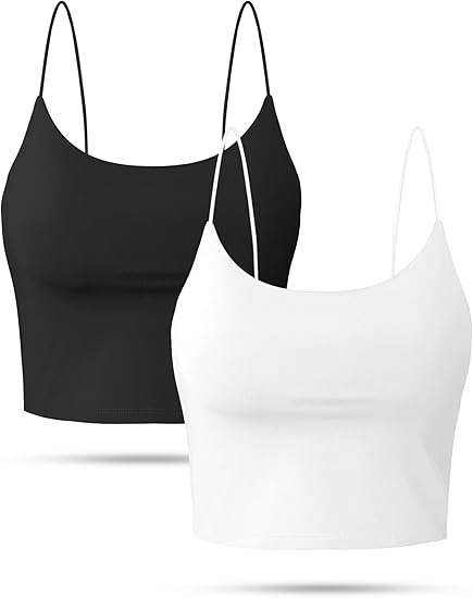 2-Pack Women's Crop Tank Tops, Basic Solid Color Double-Layer Thin-Strap Sleeveless Camisoles Elegant Backless weighted vests women tank tops tube tops crop tops tank top corset tops dressy tops tank top for women
