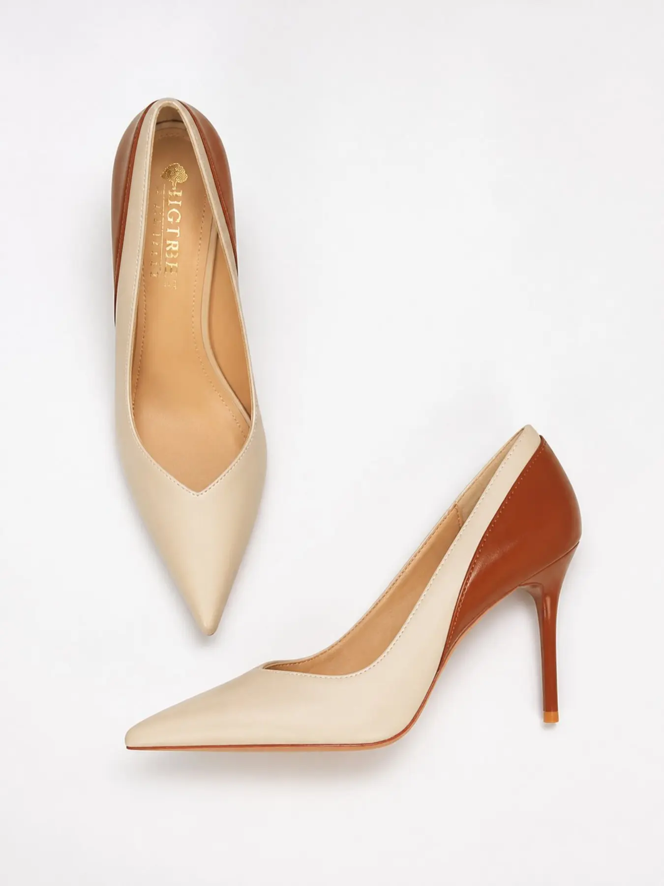 Women's Beige & Brown Colorblock Pointed Toe Stiletto Heels, Elegant Formal Pumps, Suitable for Office, Business Meetings, Banquets, and Daily Commute