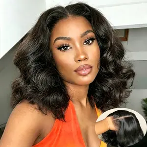 4x4 Glueless Body Wave Bob Wig Human Hair Put On and Go Pre Cut Lace Wig HD Transparent Lace Closure Wig Natural Hairline Soft Bouncy Body Wave Bob Wig Ready to Wear Beginner Friendly Human Hair Wig for Black Women Natural Black