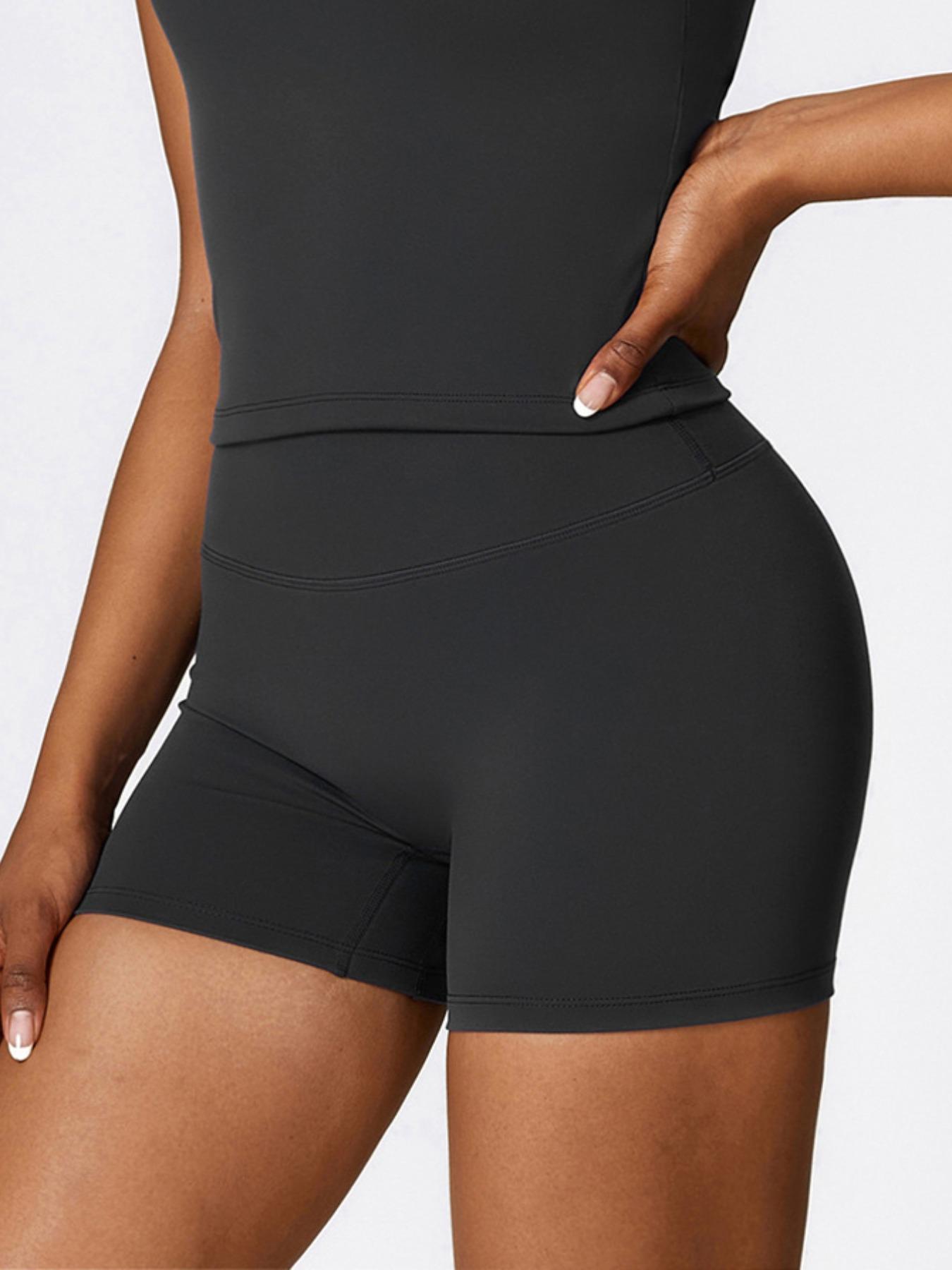 Women's Solid High Waist Sports Shorts, Gym Shorts, Athletic Shorts, High Stretch Breathable Comfortable Quick Drying Skinny Shorts, Ladies Sportswear for Yoga Gym Workout Running, Tight Fitted Shorts