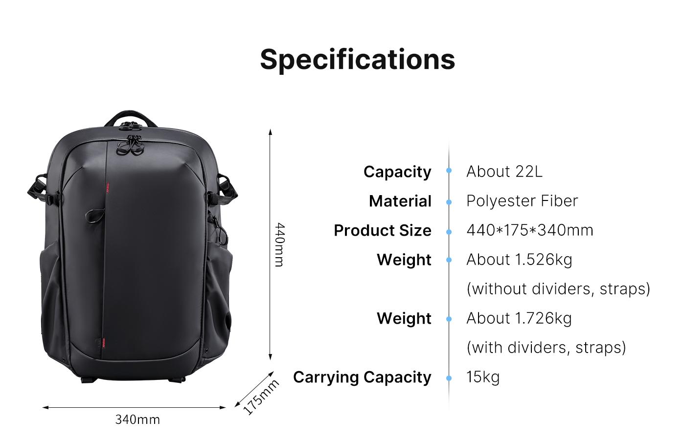 Ulanzi BP09 Camera Backpack 22L Large Capacity Waterproof Digital SLR Camera Photography Travel Bag Tripod Holder Outdoor Video