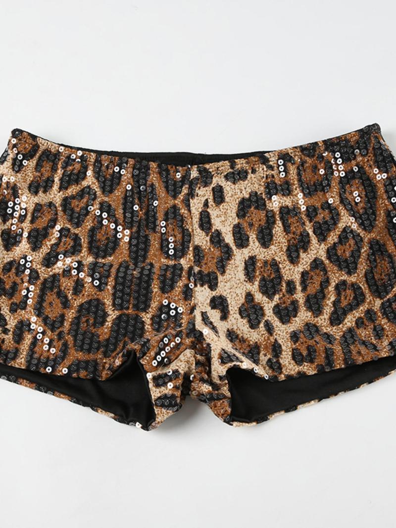 2025 Trendy, Women's Leopard Print Glitter Sequins Shorts, Casual Comfy Fitted Fashion Shorts for Daily Wear, Ladies Bottoms for All Seasons