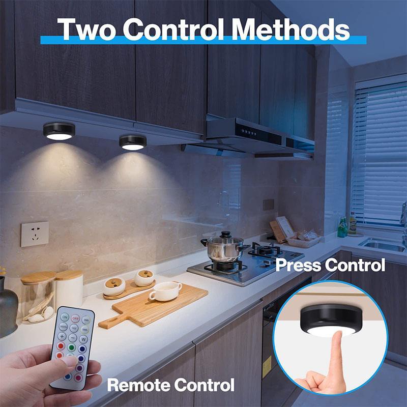 LED Puck Light, 3 Counts Battery Powered Dimmable Under Cabinet Light with 1 Wireless Remote Control & Dimmer & Timmer, Novelty Lighting for Closet Bedroom Kitchen, Indoor Lighting, Color Changing Lights