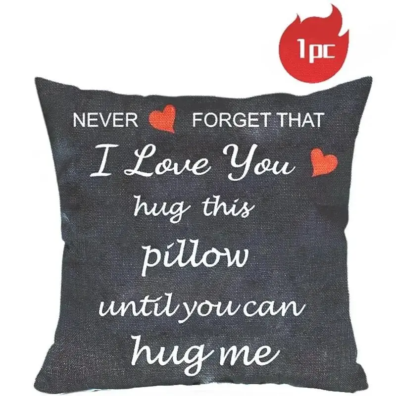 18x18 Inch Long Distance Relationship Throw Pillow Cover, Soft Short Plush Single Sided Print Cushion Case with Hidden Zipper, Never Forget I Love You Quote Decor Pillowcase Romantic Gift for Him Her. (No Filler Included)