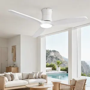 ARCH 52 Inch Ceiling Fan with Light Dimmable DC Motor Reversible 3 Solid Wood Blades Matte White Flush Mount Remote Control 6 Speeds 3 Color Temperatures Timer for Bedroom Living Room Home, Matte White Color Options, Solid Wood Material