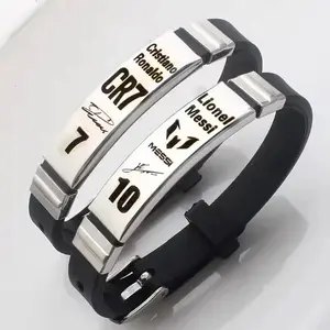 Lionel Messi Cristiano Ronaldo Neymar Football Star Stainless Steel Silicone Bracelet For Men Boy Soccer Accessory Gift ﻿