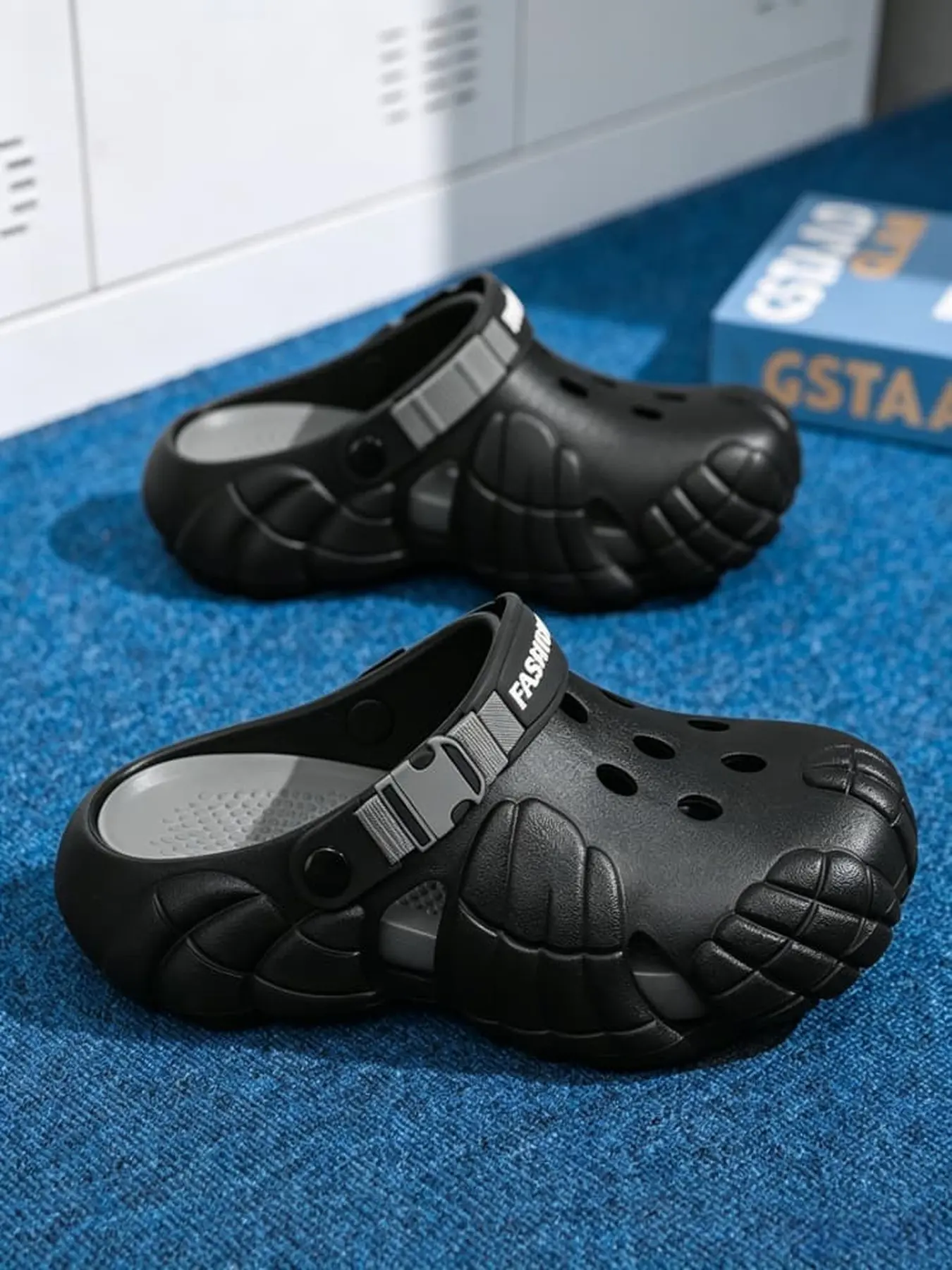 Versatile unisex textured platform mules thick cushioned slippers massage breathable lining lightweight waterproof for home car cleaning