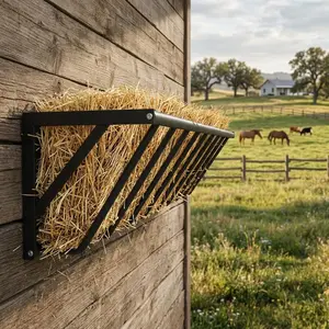 Heavy Duty Carbon Steel Wall Mount Hay Feeder Rack 16 Gallon Large Capacity Waste Resistant Rust Proof Easy to Install Suitable for Horses Goats Cattle Rabbits and Other Livestock Indoor and Outdoor Farm Use