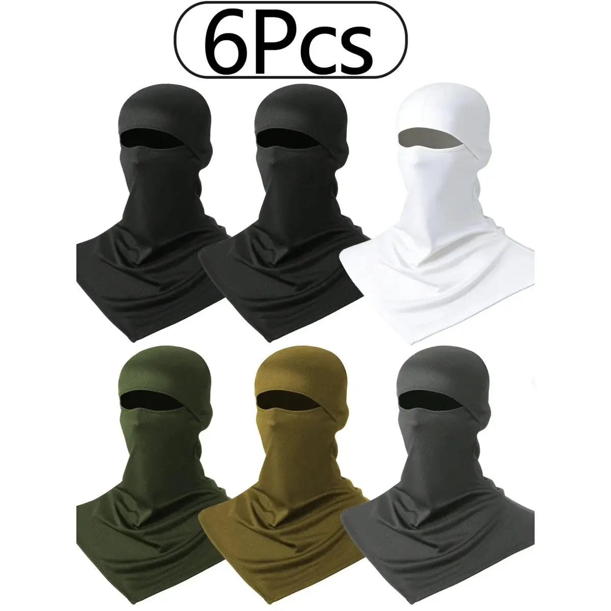 6-Pack Multi-Color Balaclava Set for Men & Women, Cooling Breathable Long-Length Protective Gear, Quick-Dry Sun Protection Clothing for Sports, Face Cover Balaclava