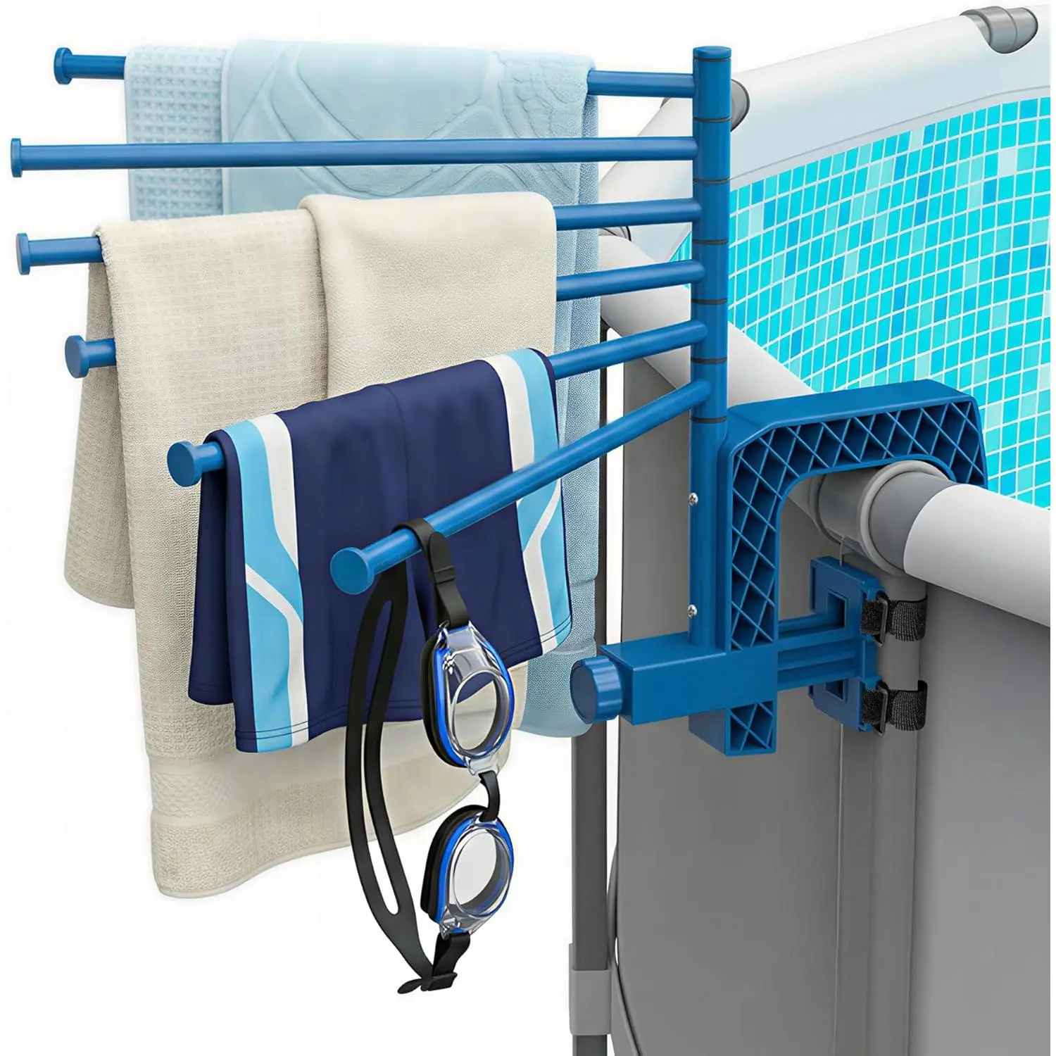 Poolside Pool Towel Rack Outdoor for Above Ground Round Pools, Stainless Steel Swivel Pool Towel Holder 6 Bars Towel Dying Rack Towel Stand for Above Ground Pool Accessories [ Pending]