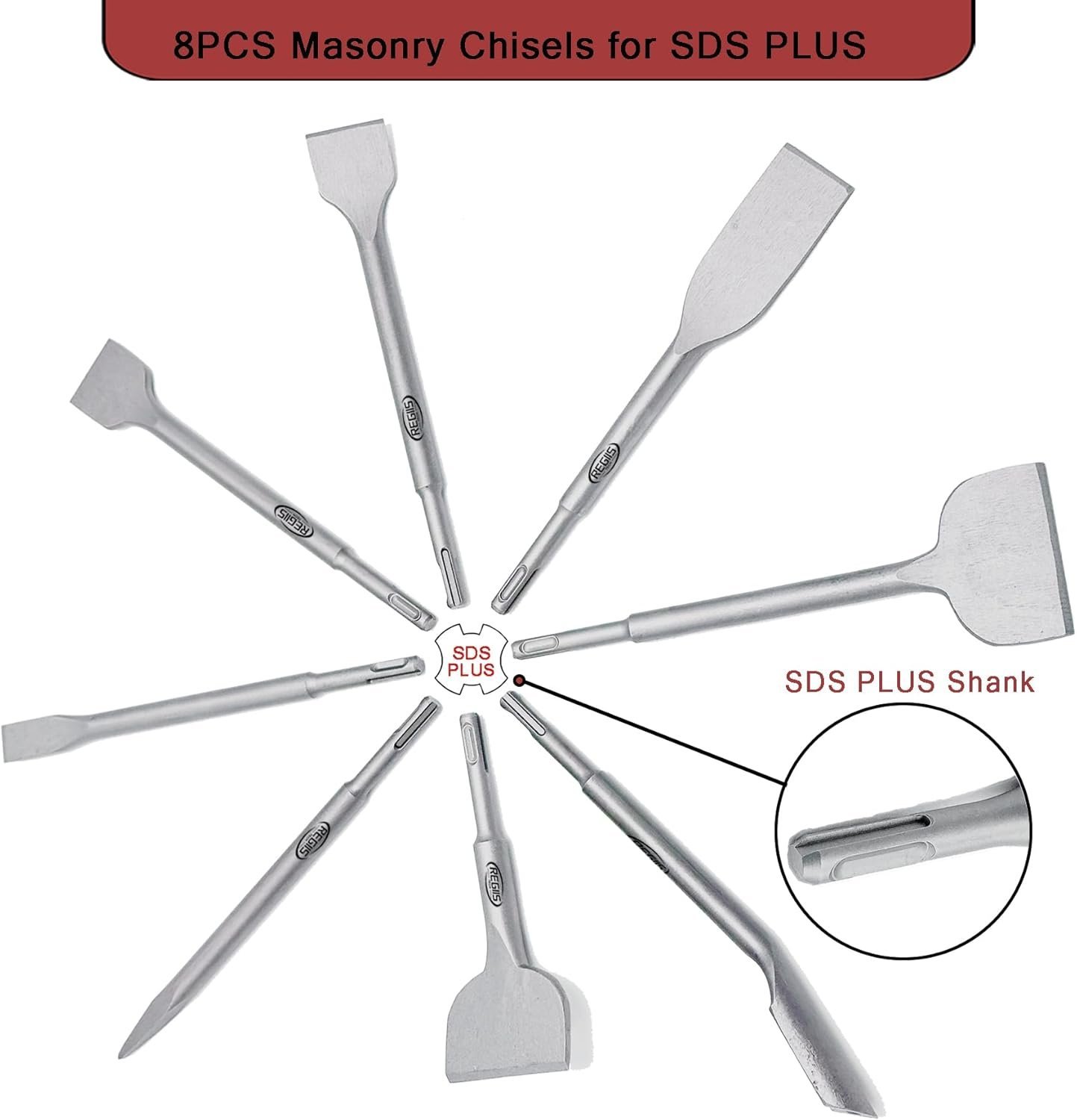 8 count SDS Plus Chisel Set, Masonry Concrete Drill Bit Set, Tile Removal Chisel Bits for Rotary Hammer with Point Flat Wide Tile Inclined Grooving Scraping Scaling Chisels 8 count SDS Plus Chisel Set, Masonry Concrete Drill Bit Set, Tile Removal Chisel Bits for Rotary Hammer with Point Flat Wide Tile Inclined Grooving Scraping Scaling Chisels