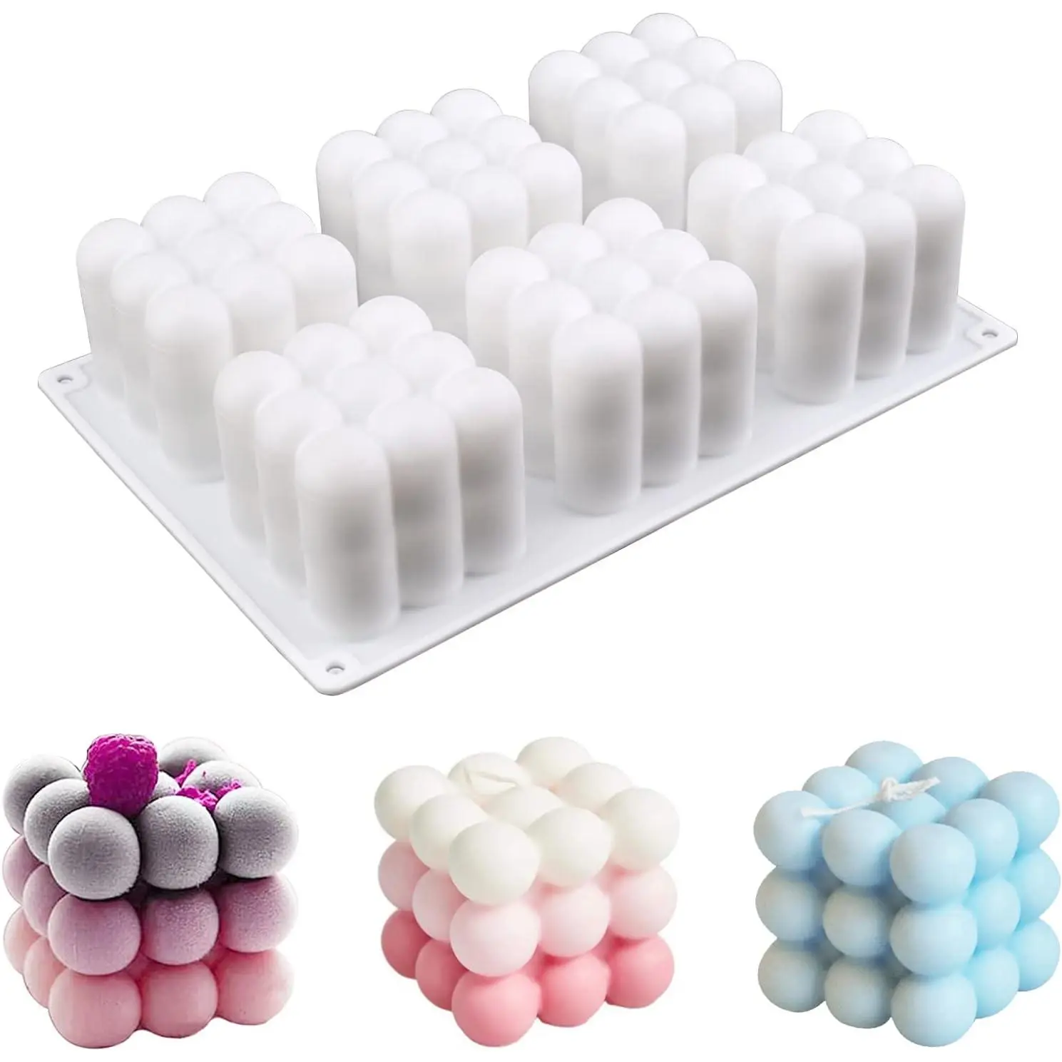 3D Bubble Candle Molds 6 Cavity Bubble Cube Silicone Mold for Candles Soap Making, Bubble Cake Mold for Baking Dessert Mousse Cake Jelly Ice Cream