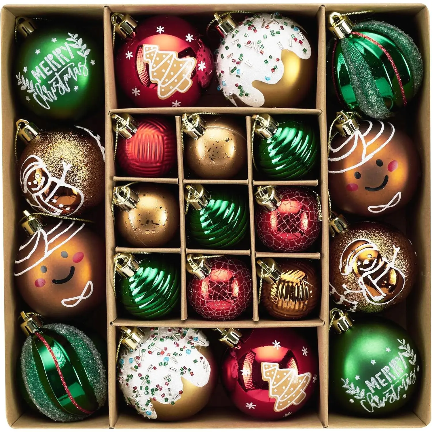 Gingerbread Christmas Ornaments Set, 21ct Red Green  Ornaments for Christmas Tree, Shatterproof Plastic ative  Ball Bulk ations for Xmas Holiday Indoor Party