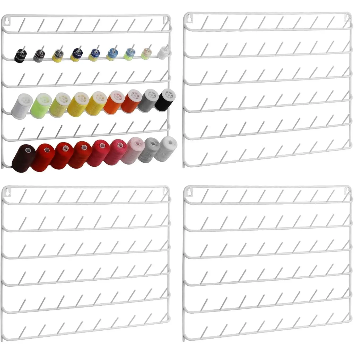 Thread Holder Organizer Wall 54-Spool Sewing Thread Rack 4 Pack Embroidery Spool Holder Organizer Wall Mounted with Hanging Tools White