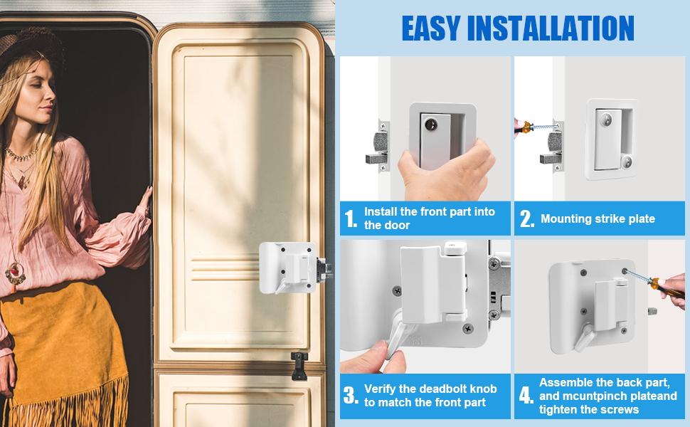 White RV Door Lock Replacement, RV Door Lock Latch Handle with Paddle Deadbolt 4 Keys, Camper Entry Door Latch with Zinc Alloy Upgraded Metal, RV Lock for Camper Horse Trailer Cargo Hauler White RV Door Lock Replacement, RV Door Lock Latch Handle with Paddle Deadbolt 4 Keys, Camper Entry Door Latch with Zinc Alloy Upgraded Metal, RV Lock for Camper Horse Trailer Cargo Hauler