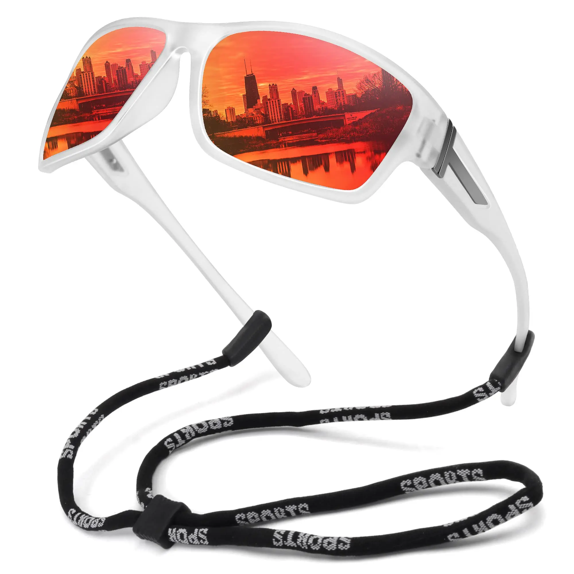 RODEWILL Mirror Sunglasses, Shield Design for Outdoor Sports, Face Protection, Includes Cord, Wraparound, Eye Protection Sports Eyewear, Mirror Sunglasses Sports Eyewear