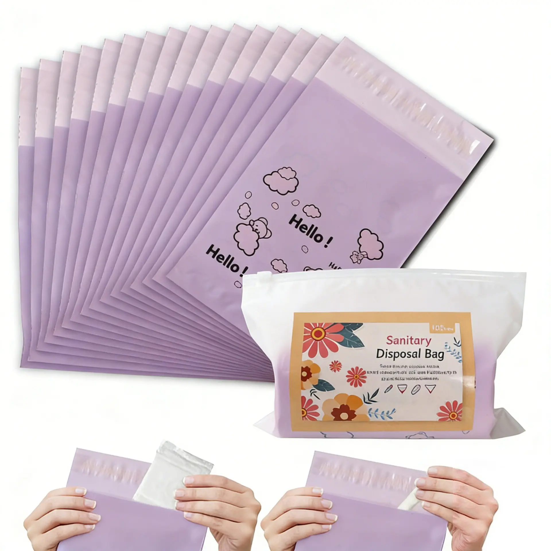 Sanitary Pad Disposal Bags, 100 Pcs Women's Hygiene Products Bags, Suitable for Pads and Tampons, Privacy Protection, Size: 9.8x5.9 Inches