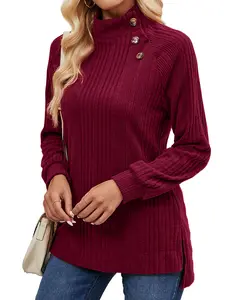 Viracy  Womens Long Sleeve Tunic Tops Turtle Neck Sweater Light High Low Side Split Sweatshirt